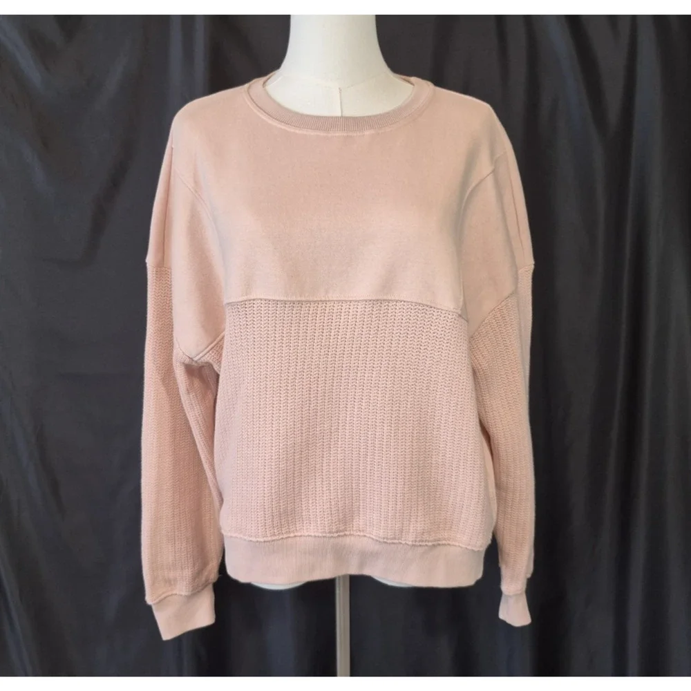 Anthropologie Pilcro Mixed Rib Sweatshirt Neutral Pink XS - Picture 3 of 10